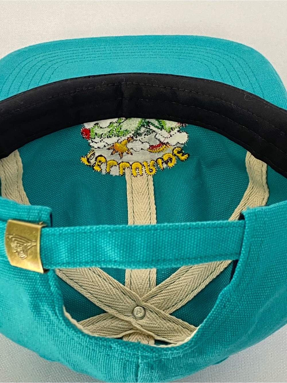 Needle Rock Threads Telluride Canvas Hat Teal 100% Cotton Mountains & Rainbow - Picture 10 of 14